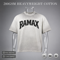 T-shirt RAMAX vintage délavé à l'acide, 280 GSM, coton épais, coupe oversize, streetwear, tee-shirt graphique, fournisseur d'usine