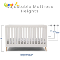 Lit bébé convertible 4-en-1 moderne en bois, finition blanche, pieds en bois naturel, hauteur de matelas réglable, pin massif, lit OEM