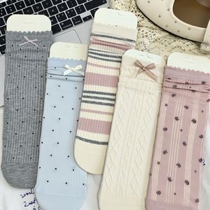 Calcetines Largos para Mujer, Diseño con Lazo, Transpirables, de Fibra de Poliéster, Estilo Juvenil - Product Image 2