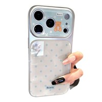 Coque en silicone à pois motif ours de dessin animé pour 17 Pro Max/16/15/14 Pro - Grande fenêtre, protection 360°