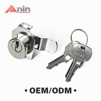 Serrures cylindriques et à pêne dormant Anin 2 en alliage de zinc nickelé, entraxe 22,5 mm pour meubles, armoires et tiroirs