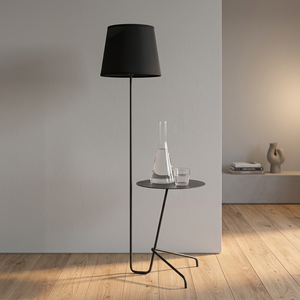 Modern Floor Lamp with Side Table Fabric <b>Shade</b> Metal Frame Bedroom Living Room <b>Light</b> - Product Image 3