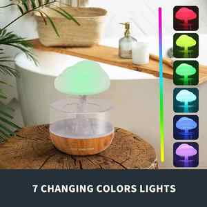 Holzmaserung Wasser tropfen ätherisches Öl Diffusor Dekompression Wolke Regen Ultraschall Luftbe feuchter mit 7 Farben Nachtlicht - Product Image 2