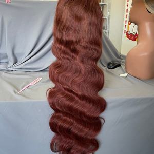 33 #   วิกผมบราซิลสีน้ำตาลแดงประกายแดงแบบลอนยาว  พร้อมเชือกผูกด้านหน้า  ทำจากผมแท้ 100%  แบบเรมี่  มีผมเบบี้แฮร์  สำหรับเชือกผูกแบบใส - Product Image 1
