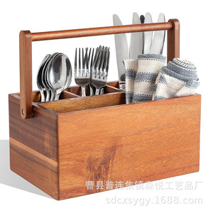 Caja de almacenamiento de madera Amavle de 9x6x4.5 pulgadas con compartimentos para organizar utensilios de cocina - Product Image 4