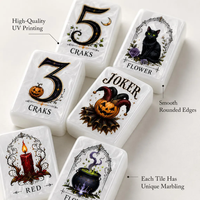 En stock : Ensemble de Mahjong américain gothique Halloween Corbeau Citrouille avec tuiles en acrylique marbré perlé (152/160 pièces) et boîte de rangement