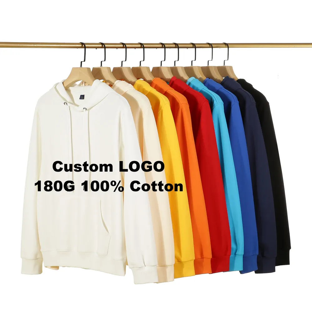 Hoodies masculinos de algodão bordado cor sólida estampados personalizados Streetwear