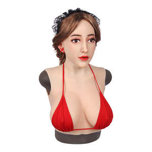 D-Cup Silicone Chapelaria Completa com Make Up Silicone Formas Peito com Máscara Feminino Headwear para Transgender Crossdresser - Product Image 3