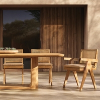 Ensemble de table et chaises de salle à manger d'extérieur en teck de haute qualité JAKOB CANE pour villa, parc, hôtel