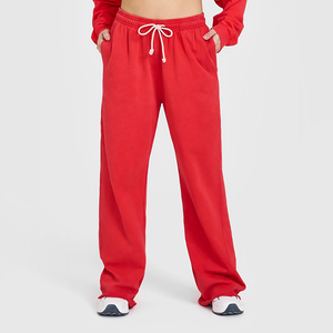 En gros, pantalon de jogging sport ample pour femme, grande taille, en coton respirant, à jambe large, avec cordon de serrage central, vierge pour impression - Product Image 3