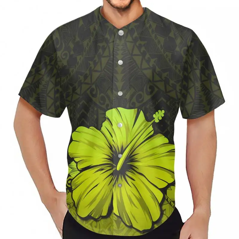 رياضة وترفيه-قميص رجالي, عرض خاص على قميص بولينيزي للرياضيين بتصميم على شكل زهور وقميص بأكمام كاملة مناسب للبيسبول