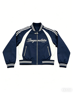 Chaqueta Bomber Varsity a Rayas con Estampado de Letras Cursivas Personalizado con Impresión DTG Kornit para Hombre, Chaqueta Casual de Estilo Urbano - Product Image 1