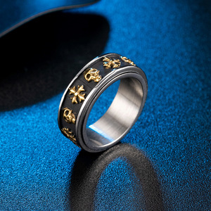 แหวนหมุนรูปหัวกะโหลกสไตล์เรโทรสำหรับผู้ชาย สีเงิน ดำ ทอง ประดับลายเรขาคณิต สไตล์ฮิปฮอป ของขวัญเครื่องประดับแฟชั่น แหวน K-R366 - Product Image 3