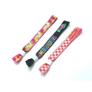 Pulseras de tela de poliéster tejido Jacquard personalizadas, con Clip de plástico, brazaletes de tela personalizados, pulseras de tela con logotipo