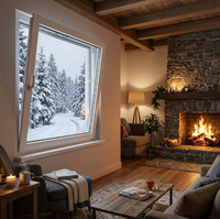 Ventana Abatible y Giratoria de Aluminio con Acabado Rústico Imitación Madera BOCHARM, Diseño de Rejilla con Rotura de Puente Térmico, Ventana de Ventilación para Cocina