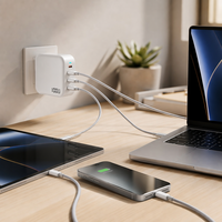 Charger Desktop GaN 100w Colokan India Tipe C USB-A, Charger Dinding 2 Tipe C 1 USB-A, Adaptor Daya