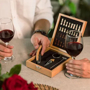 맞춤형 와인 오프너 선물 세트 병따개 코르크 스크류 선물 체스와 나무 상자