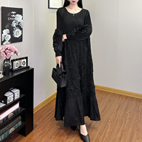 Robe longue plissée ample grande taille Miyake 2025 été-automne unie, décontractée chic, tissée, manches longues, 100 % polyester