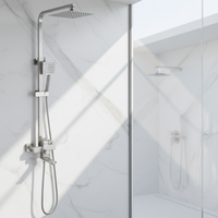 Colonne de douche carrée en acier inoxydable 304 de style contemporain, finition chrome poli, robinets thermostatiques simples pour hôtels