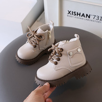 Bottes pour enfants, chaussures pour filles et garçons, en cuir synthétique, tendance automne-hiver, à lacets, à la cheville, résistantes à l'usure, antidérapantes, automne-hiver