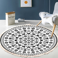 Tapis rond rétro bohème pour chambre à coucher avec pompon, tapis de sol pour porte, salle de bain, chaise, tapis de prière islamique persan en lin, décoration intérieure