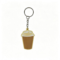 Porte-clés en PVC en forme de tasse à café écologique, personnalisé avec logo imprimé en typographie, pour café, cadeau promotionnel, vente en gros