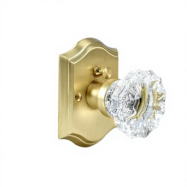 Crystal Door Knobs Brushed Satin Brass Interior Rose Shape Key Operated Privacy Function Vintage Antique Bedroom Bathroom Lock
