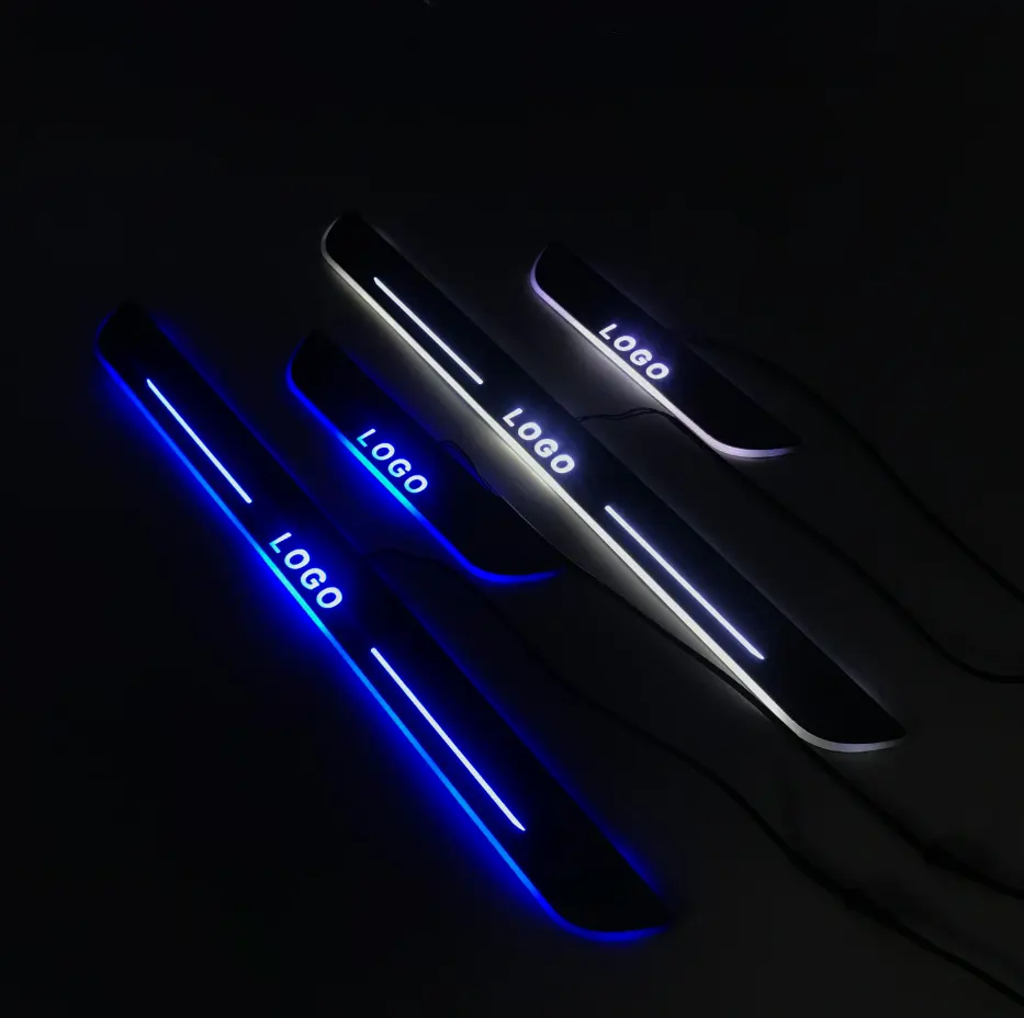 Kunden spezifisches Auto Türschwellen licht Logo Projektor Laser lampe USB Power Moving LED Willkommen pedal Auto Abnutzung platte Pedal keine Verkabelung