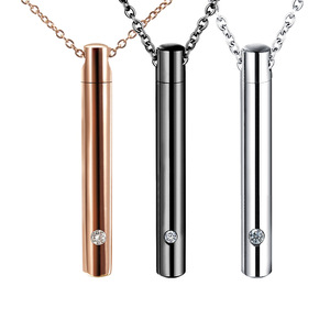 Kalung Liontin Abu Kremasi Silinder Baja Anti Karat Model Fashion Grosir, Lapis Emas Perak Hitam dengan Batu Utama Zirkon - Product Image 1
