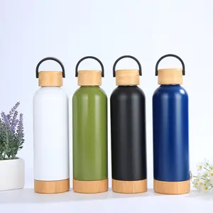 新款500毫升保温瓶双壁保温饮料瓶竹运动不锈钢带竹盖水瓶