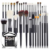 Ensemble de pinceaux de maquillage de luxe en poils de chèvre de qualité supérieure avec pinceau à raser, kit de pinceaux cosmétiques à poils doux et étui pour une utilisation quotidienne et en voyage
