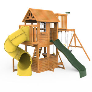 Aire de jeux extérieure pour enfants personnalisée, toboggan en bois, maison de jeu - Product Image 1