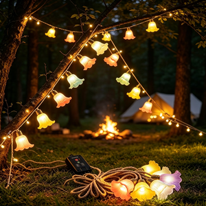 Guirlande lumineuse solaire en forme de fleur pour décoration de jardin extérieur, lumières LED en forme de trompette, étanches, éclairage paysager pour cour et patio - Product Image 5