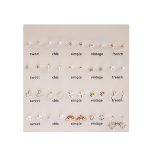 Boucles d'oreilles à la mode, 20 paires, mini ensemble de perles blanches, cœur arc-en-ciel, bijoux pour femmes, cadeau de fiançailles - Product Image 5