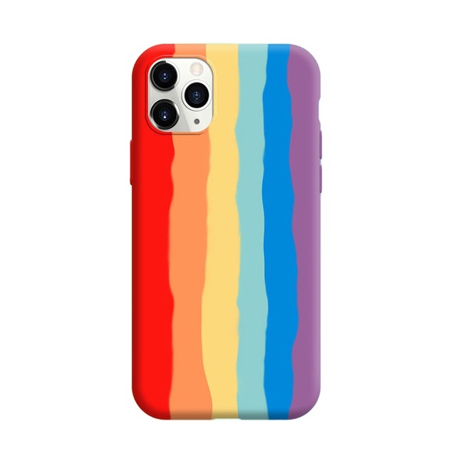 Personalized Gradient Rainbow Stripes Liquid Silicone Phone Case Creative Cute New Protective Cover for iPhone 15 14 13 12