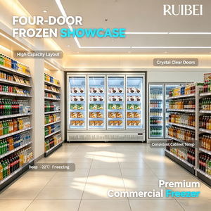 Congelatori Commerciali a 4 Porte in Vetro, Vetrina Verticale per Gelati, Congelatore per Supermercati, Espositore Refrigerato per Negozi - Product Image 2