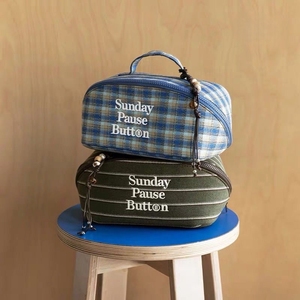 Checked Scottish Pattern Yarn-Dyed Custom Cosmetic Bag Large Capacity Cotton <b>Makeup</b> Zipper Bags for Women Travel - Product Image 6