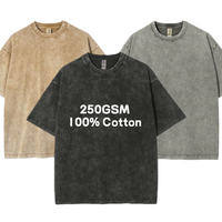 Camiseta con efecto ácido 250GSM 100% algodón de punto liso de alta calidad unisex oversize de manga corta antiencogimiento estilo vintage