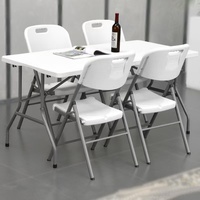 Table pliante rectangulaire moderne en plastique blanc de 1,5 m pour extérieur, banquet, repas et camping