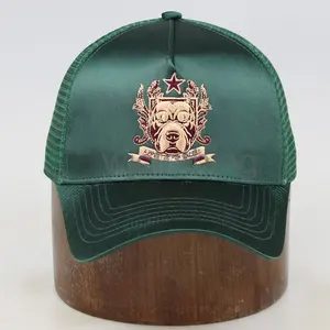 도매 맞춤 자수 메쉬 트럭 모자 진한 녹색 새틴 트럭 모자 메쉬