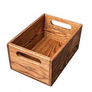 Handcrafted Wooden <b>Storage</b> Box Rectangle Rustic Style Toy Organizer Bin Made of Solid Wood with Handles Natural wood - Product Image 1