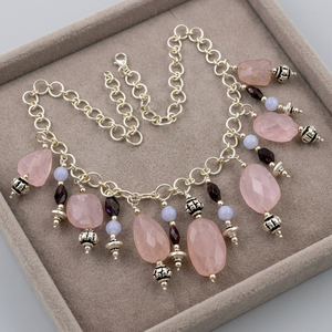 Collier romantique en quartz rose perlé, plaqué or, chaîne en argent 925, bijoux pour femmes, à porter tous les jours, cadeau - Product Image 3