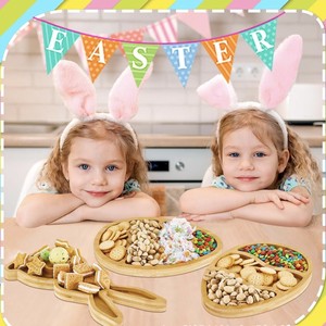 Easter Bunny Wooden Serving <b>Tray</b> Egg Shape <b>Snack</b> Plate For Home Kitchen Party Use - Product Image 3