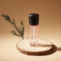 Bouteilles de sérum de luxe en rose givré de 40ml pour le visage, huile essentielle, bouteille ronde en verre cosmétique avec bouchon noir