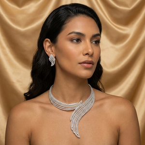 Luxury Brass Cubic Zirconia <b>Choker</b> Necklace Set Elegant <b>Silver</b> Plated CZ Crystal Indian Bridal Jewelry For Women - Product Image 3