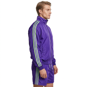 Purple <b>Men</b> Tracksuit Set <b>Zip</b> Up Jacket and <b>Shorts</b> Sportswear Casual Teamwear OEM Custom Logo - Product Image 4