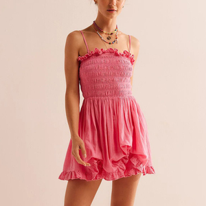 Mini abito corto da donna rosa caldo gonna a pieghe Streetwear intrecciata con collo a balze e cinturino Sexy abiti Casual - Product Image 1