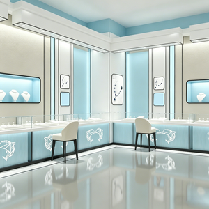 Présentoir de bijouterie minimaliste beige <span class=keywords><strong>avec</strong></span> comptoir incurvé <span class=keywords><strong>avec</strong></span> vitrine centrale, solutions d'affichage au détail - Product Image 4