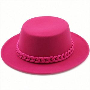 In Stock <b>Cheap</b> Price Unisex Fedora Felt Hat Wide Brim with <b>Chain</b> Image Style Four Seasons Ribbon & Rope for Fishing and Party - Product Image 1