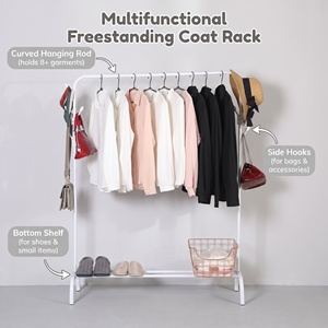 Single-Rod Metal Drying <strong>Rack</strong> Multi-Functional <strong>Freestanding</strong> <strong>Coat</strong> Stand Organizer Cloth <strong>Rack</strong> for Bedroom - Product Image 2